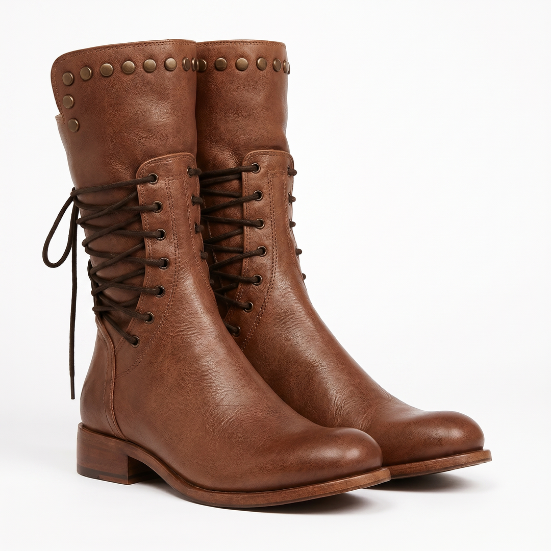 Women's Lace-Up Mid-Calf Boots with Stud Detail 2