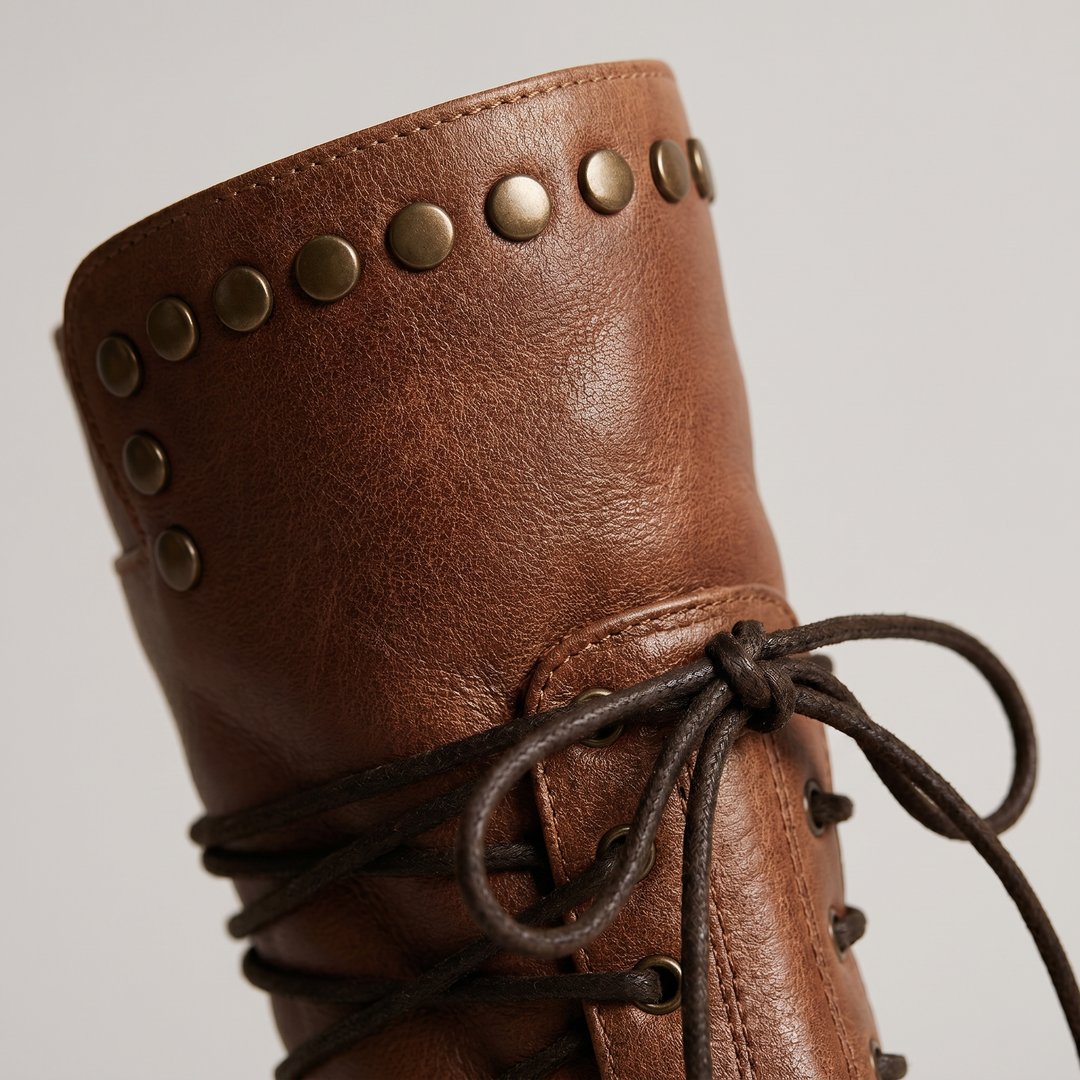 Women's Lace-Up Mid-Calf Boots with Stud Detail 3
