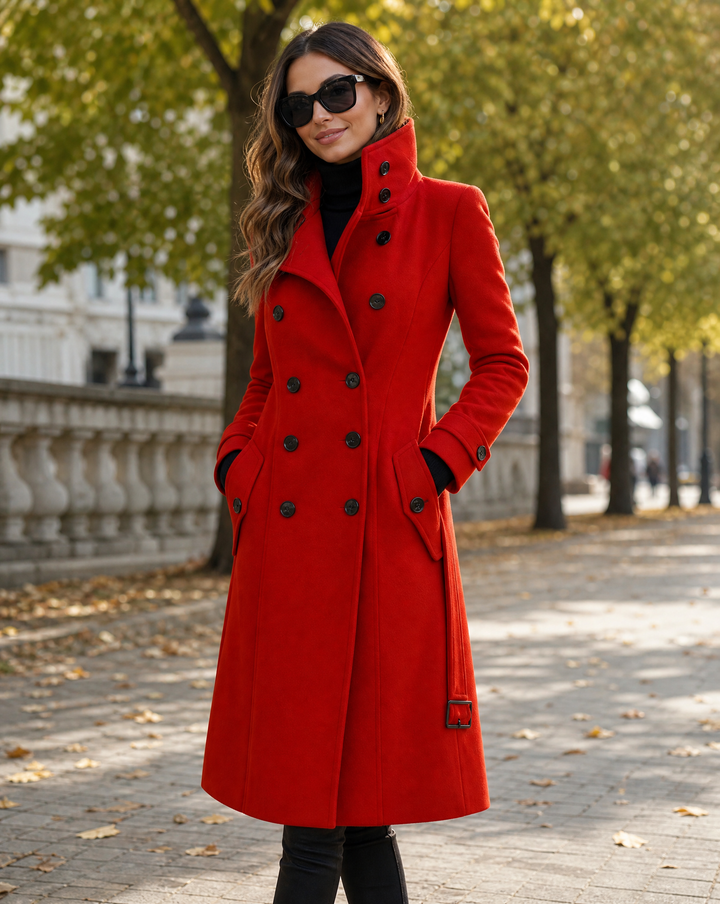 Women's Double Breasted Wool Blend Coat with Stand Collar 1