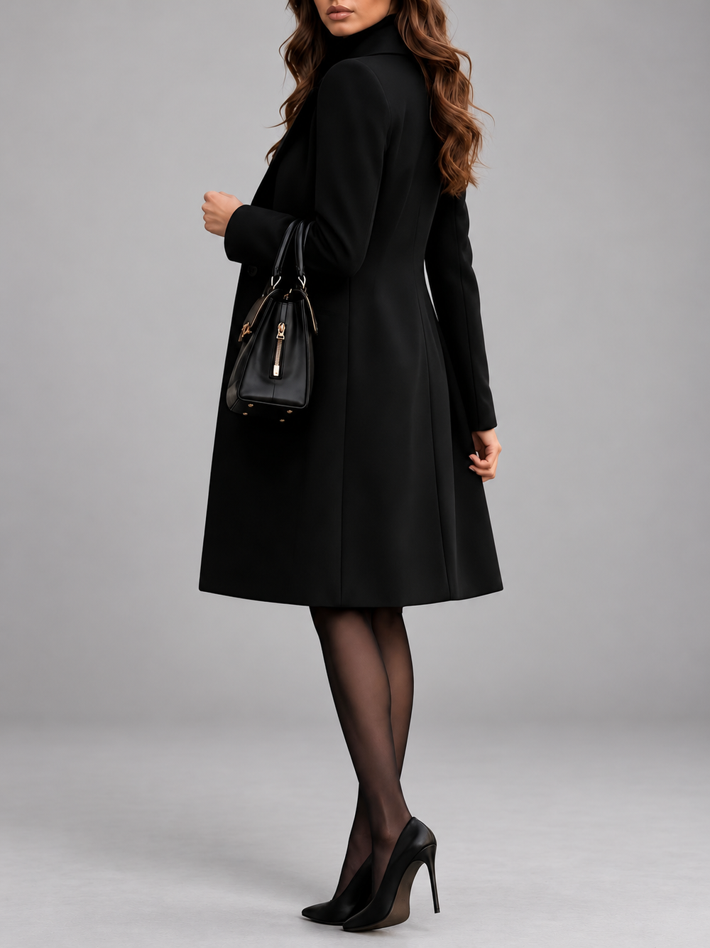 Women's Double Breasted Longline Wool Blend Coat with Notched Lapel 2