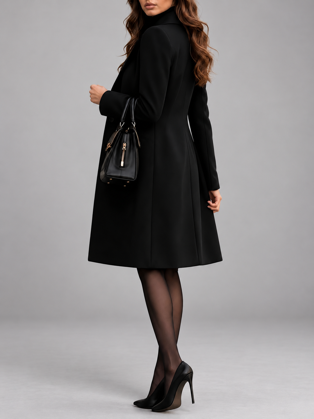 Women's Double Breasted Longline Wool Blend Coat with Notched Lapel 2