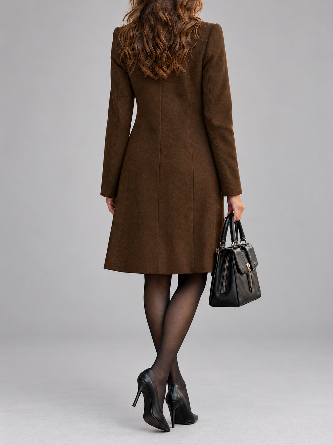 Women's Double Breasted Longline Wool Blend Coat with Notched Lapel 7