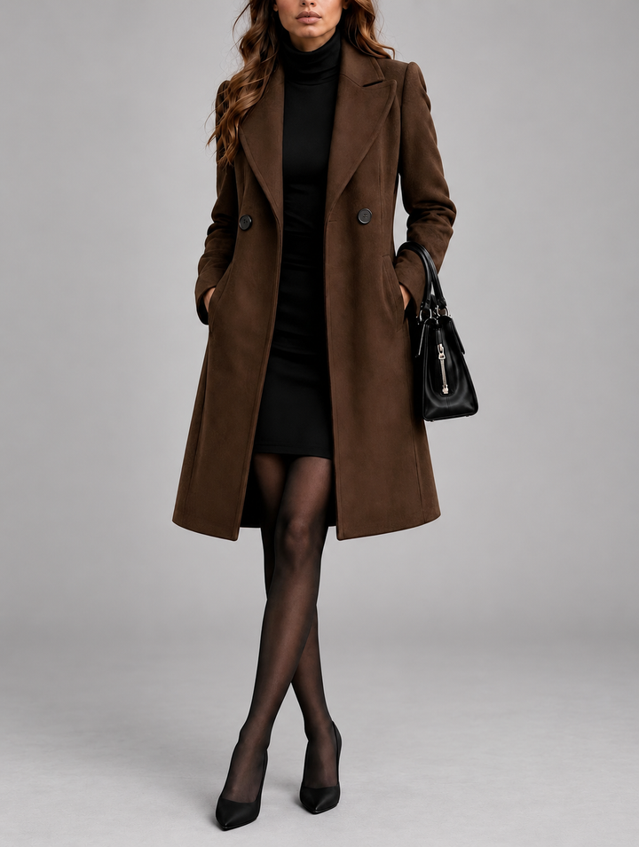 Women's Double Breasted Longline Wool Blend Coat with Notched Lapel 8