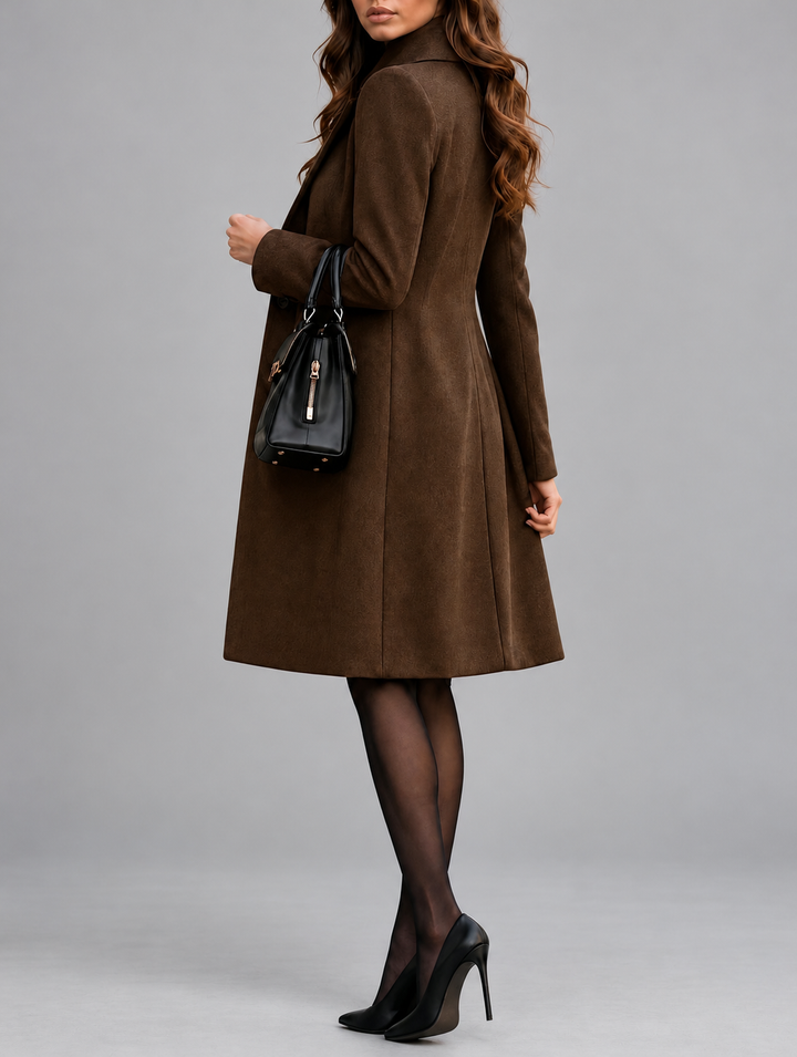 Women's Double Breasted Longline Wool Blend Coat with Notched Lapel 10