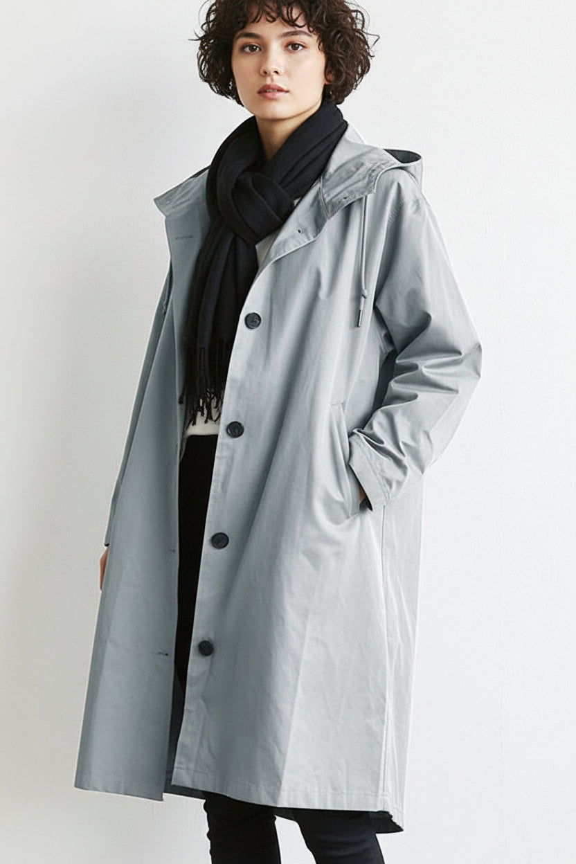 Women's Hooded Waterproof Longline Rain Trench Coat, Lightweight 1