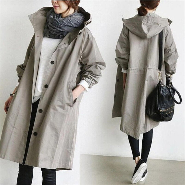 Women's Hooded Waterproof Longline Rain Trench Coat, Lightweight 9