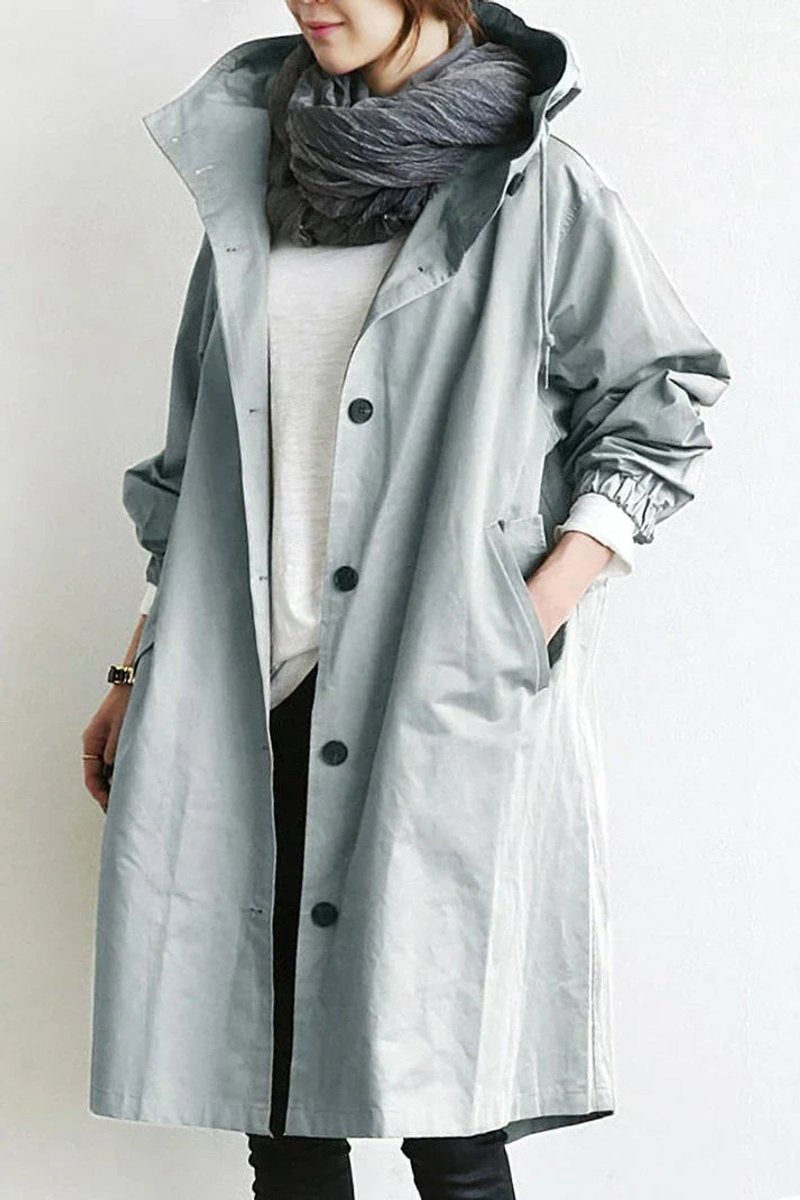 Women's Hooded Longline Waterproof Trench Coat Oversized Fit 1