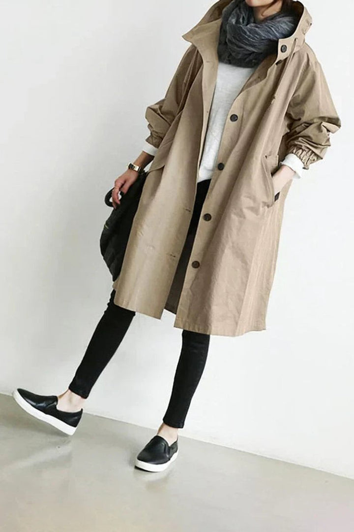 Women's Hooded Longline Waterproof Trench Coat Oversized Fit 6