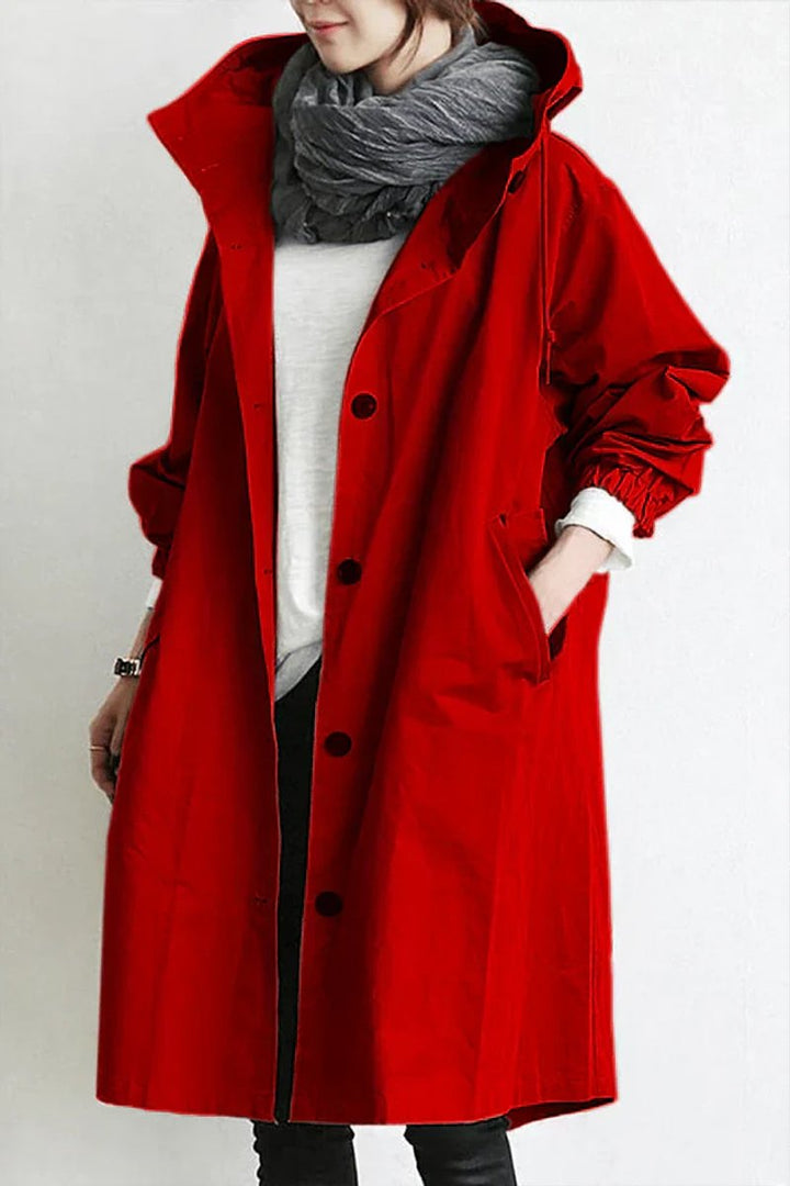 Women's Hooded Longline Waterproof Trench Coat Oversized Fit 7