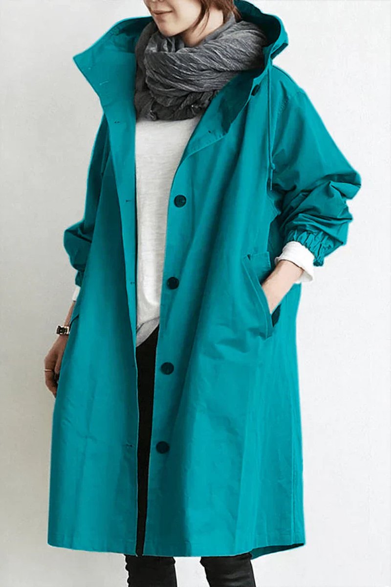 Women's Hooded Longline Waterproof Trench Coat Oversized Fit 8