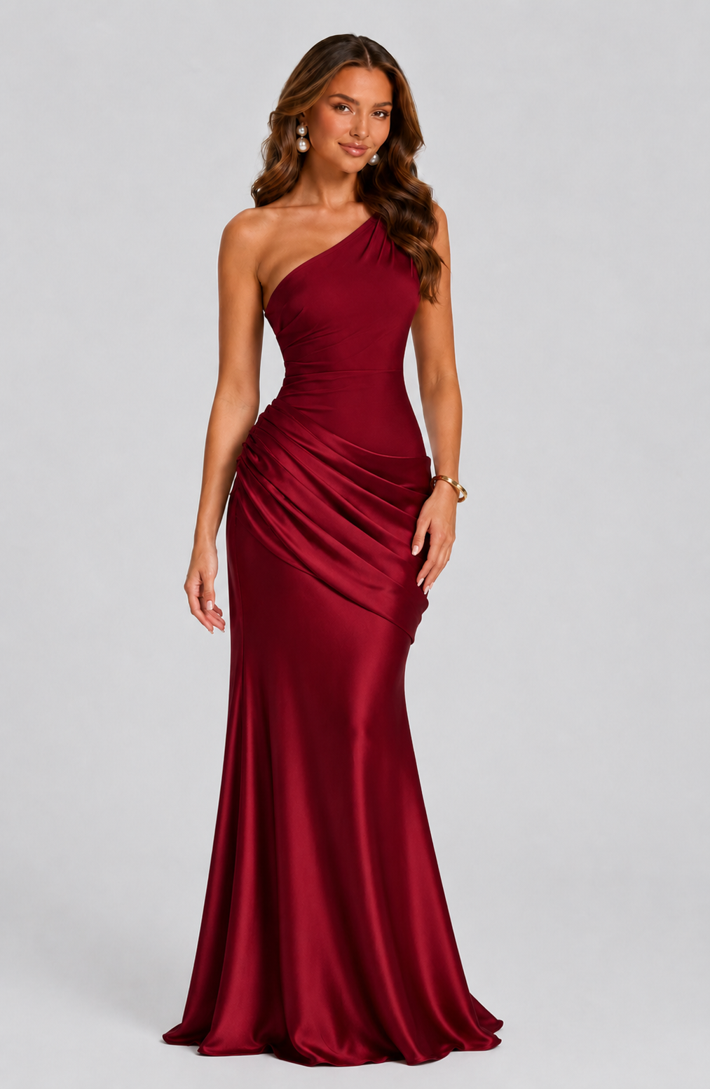 One Shoulder Draped Satin Maxi Dress 9
