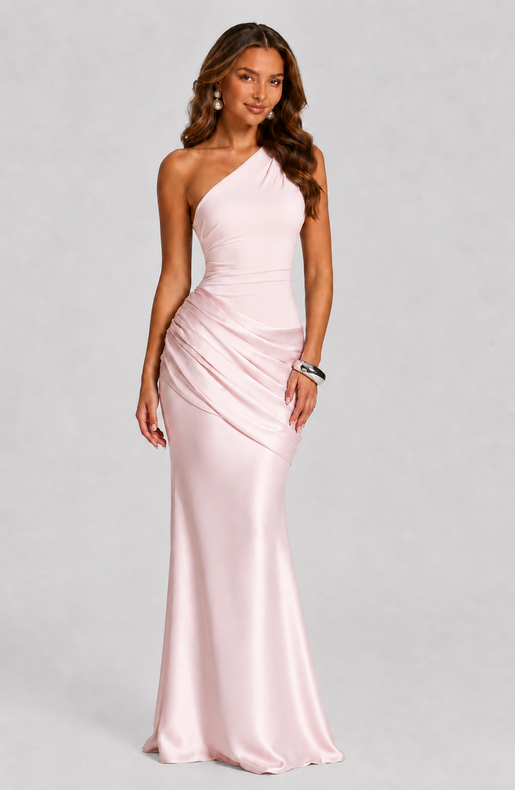 One Shoulder Draped Satin Maxi Dress 12