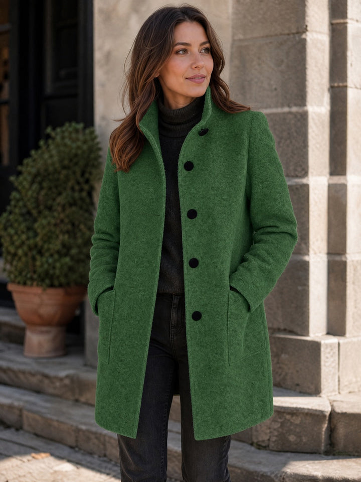 Women's Wool Blend Single-Breasted Coat with Stand Collar and Patch Pockets 22