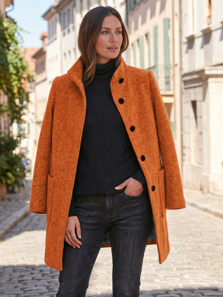 Women's Wool Blend Single-Breasted Coat with Stand Collar and Patch Pockets 40
