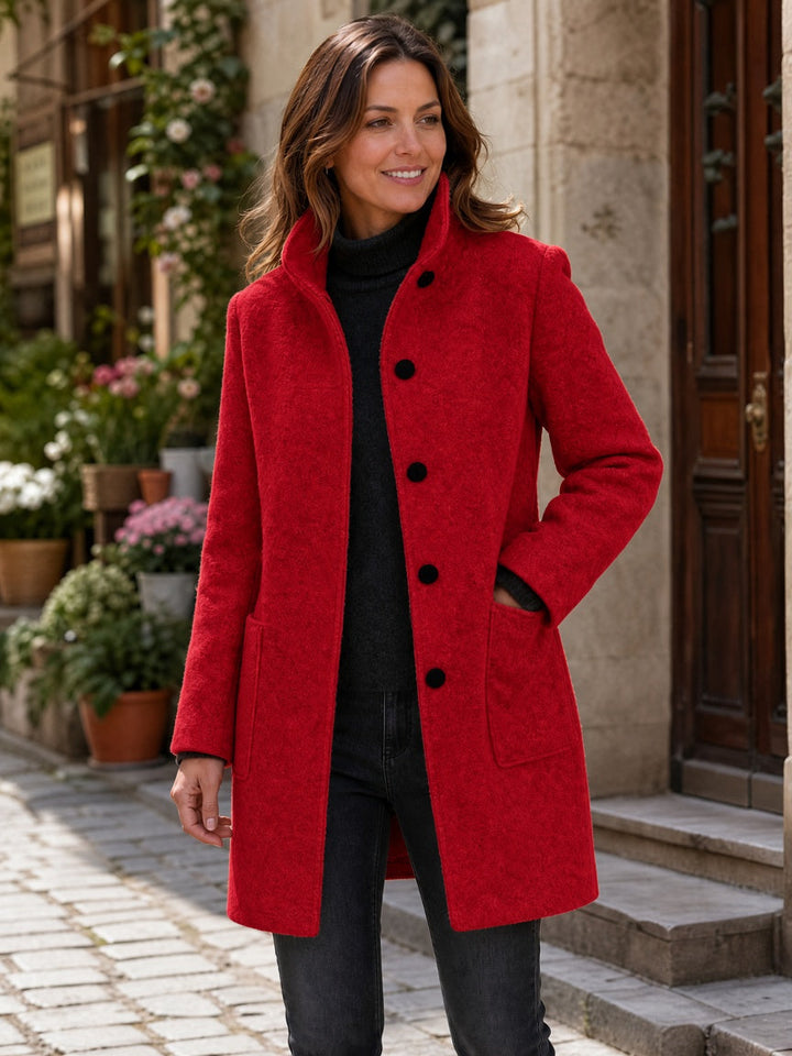 Women's Wool Blend Single-Breasted Coat with Stand Collar and Patch Pockets 17