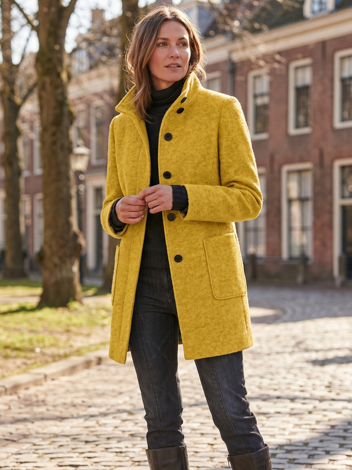 Women's Wool Blend Single-Breasted Coat with Stand Collar and Patch Pockets 35