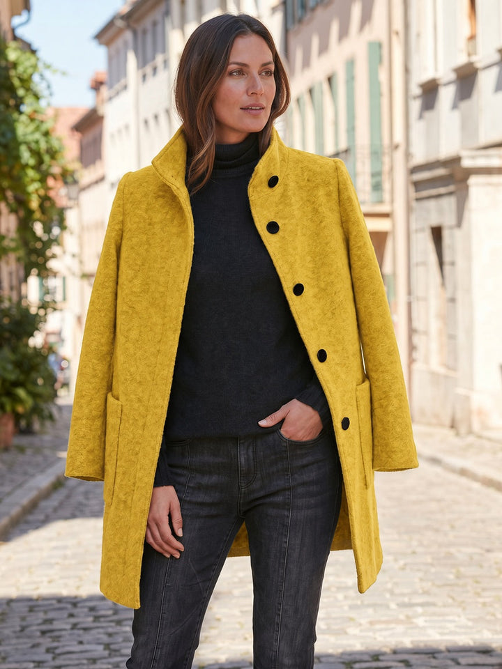 Women's Wool Blend Single-Breasted Coat with Stand Collar and Patch Pockets 36