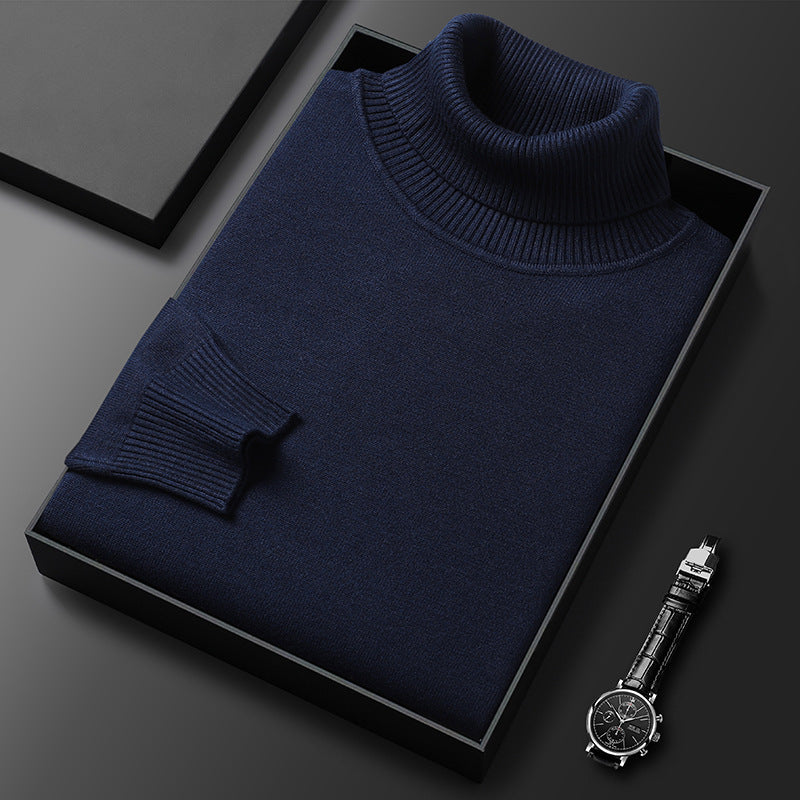 Men's Cashmere Blend Turtleneck Sweater with Ribbed Finish 4