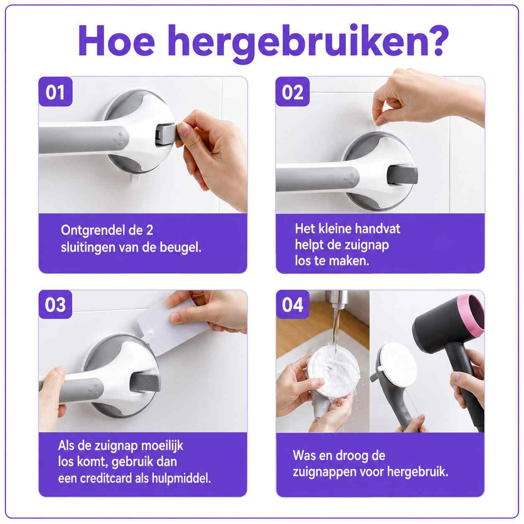 Suction Shower Grab Bar, No-Drill Bathroom Safety Handle, 15.7 in 18