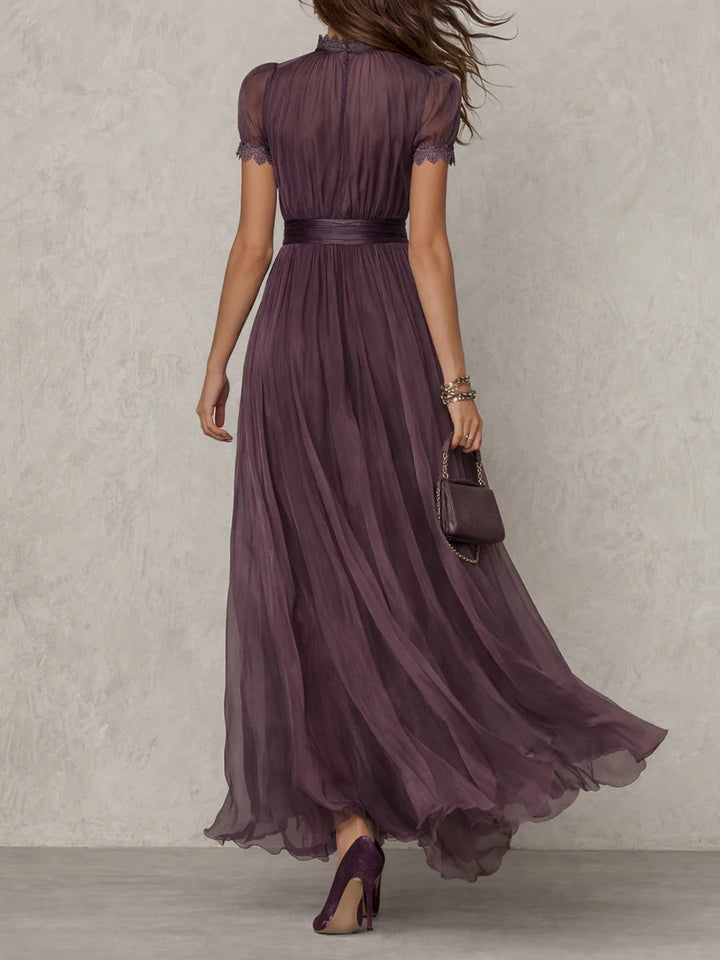 Women's Maxi Dress with Lace Trim and Gathered Waist for Occasions 3