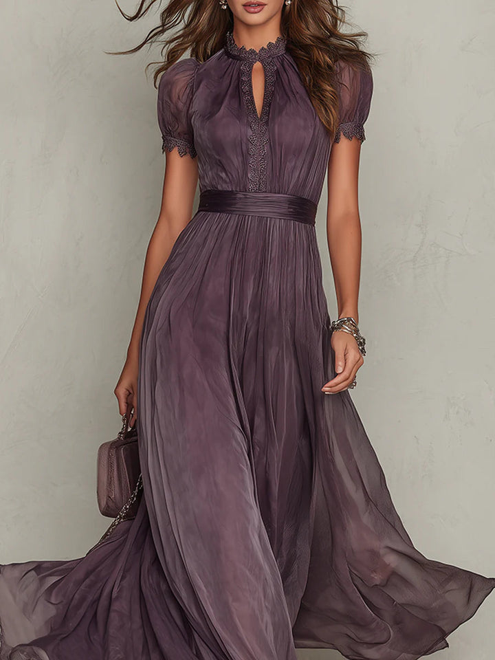 Women's Maxi Dress with Lace Trim and Gathered Waist for Occasions 4