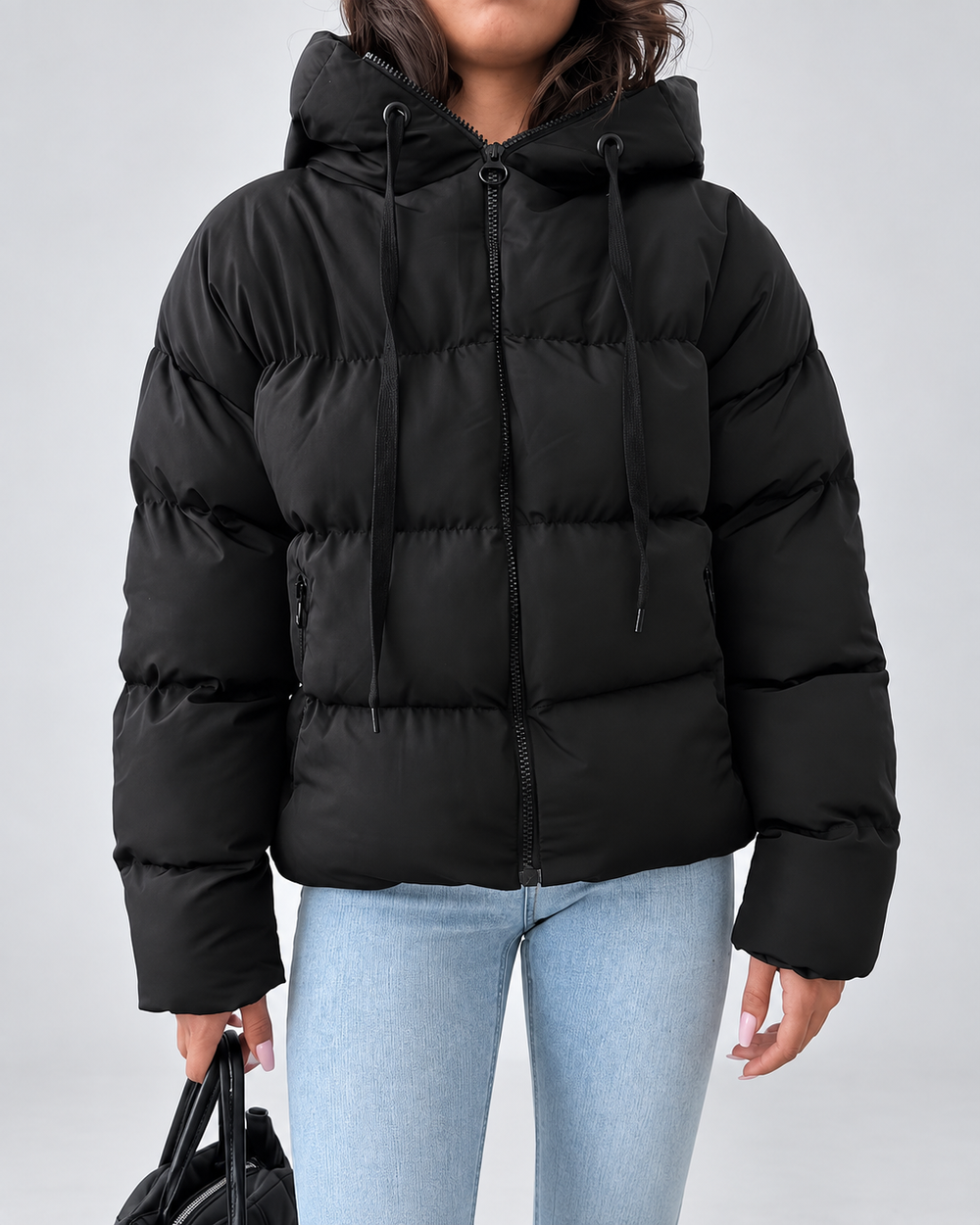 Women's Oversized Hooded Padded Puffer Jacket with Zip Front 2
