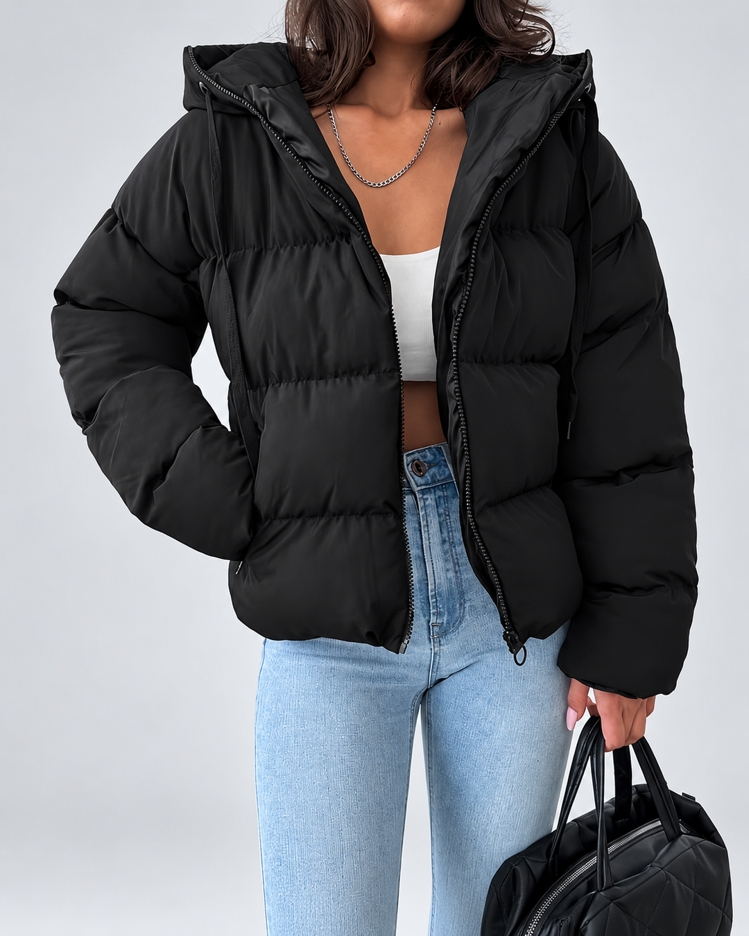 Women's Oversized Hooded Padded Puffer Jacket with Zip Front 1